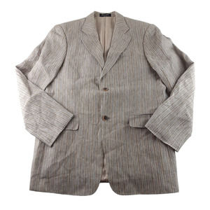 John W Nordstrom Men's Tan Blue Stripe 100% Linen Blazer Sportscoat Lined 40R